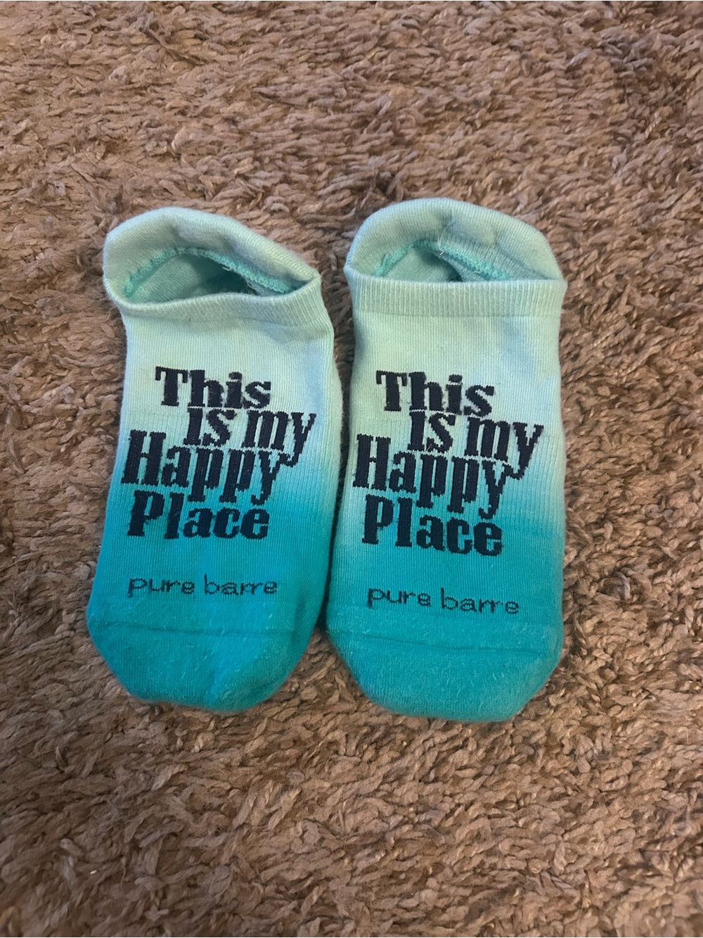 Pure Barre Aqua Ombre Low-Cut Socks with 'This Is My Happy Place' Text